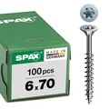 SPAX Universalschraube, 6,0 x 70 mm, 100 Stück, T-STAR plus, Senkkopf, Teilgewinde, 4CUT, WIROX A3J, 0191010600703