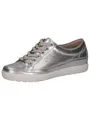 Damen Sneaker flach aus Leder mit Schnürsenkeln, Silber Silver Metall., 39 EU
