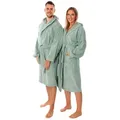 Lavea Bademantel Damen und Herren, Morgenmantel Mexico, Hotelbademantel, Lang, 100% Baumwolle, mit Kapuze, hochwertiger Bindegürtel, Weich & Saugstark - Spa Feeling für Zuhause grün L