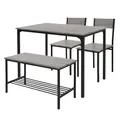 ML-Design Esstisch Set 4-teilig, Eiche-Grau, Esszimmertisch mit 2 Stühlen & 1 Bank, Essgruppe für 4 Personen, Sitzgruppe Küchentisch Metallrahmen, Bartisch Set, Esszimmergruppe für Küche & Esszimmer