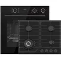 Böhme Einbaubackofen HB60F78DL Schwarz Glas mit Heißluft AirFry sowie Dampfunterstützung + Gasline Gaskochfeld 60cm Schwarz Glaskeramik mit 4 Br... - Schwarz