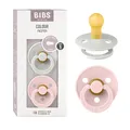 BIBS Colour Schnuller 2er-Pack, BPA-frei, Kirschform Nippel. Naturkautschuk/Latex, Hergestellt in Dänemark. Größe 1 | 0+ Monate | 2-Pack, Haze/Blossom
