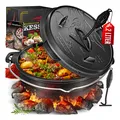 KESSER Dutch Oven Set BBQ Feuertopf Schmortopf, Gusseisen Topf mit Deckelheber Henkel und Schlitz für Themormeter, kochkessel Grilltopf Gulaschkessel für Oudoor & Indoor