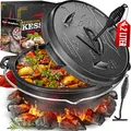 KESSER® Dutch Oven Set BBQ 4,2 Liter, Feuertopf Schmortopf mit Füßen, Gusseisen Topf mit Deckelheber Henkel und Schlitz für Themormeter, kochkessel Grilltopf Gulaschkessel für Oudoor & Indoor