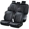 Coverado Sitzbezüge Vorne und Hinten 5 Stück, Auto-Sitzbezüge Set Universal Nappa Leder Kompatibel mit Den Meisten Limousinen SUV Pick-up Truck, TypeA Schwarz