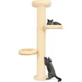 PET VIOLET Cat Tower A 185 cm – Wandmontierter Kratzbaum aus Massivholz & Sisal, Komfort-Kissen, 3 Ebenen, stabiler Katzenbaum für große Katzen... - Beige