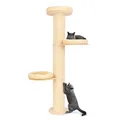 PET VIOLET Kratzbaum wandmontiert 185 cm hoch, XXL Katzenbaum Premium Sisal Säulen, 3 Plattformen Kissen abnehmbar & waschbar I Stabiler & Platzsparender Katzenkratzbaum, Beige