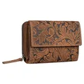 STILORD "Thea Damen Geldbeutel Leder RFID Geldbörse Groß Vintage Portemonnaie für Frauen NFC Schutz Ledergeldbörse mit Reißverschluss in Geschenkbox Echtleder Farbe:Salerno - braun floral