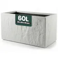 Kreher® Pflanzkübel Anthrazit/Hellgrau - Blumentopf Kunststoff Steinoptik - frostfest & UV-beständig - 30x30x30, 40x40x40, 60x30x30 cm - 1er/2er Set Balkon Garten (1, Hellgrau, 60 x 30 x 30 cm)