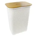 hrb Wäschebox Wäschekorb mit Bambus Deckel, Wäschesammler, Wäscheaufbewahrung, 65 Liter Volumen, schicker Bambusdeckel, Feuchtigkeitsresistent