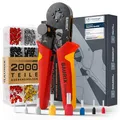 BAURIX® Crimpzange mit 2000 Aderendhülsen Set – Ergonomische Aderendhülsenzange mit Kraftregler für 0,25-10mm² – Elektriker Werkzeug für Elektroinstallation – PERSEUS (4-Kant)
