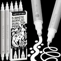 Artistro 5 Weiße Acrylstifte für Stein, Stoff, Holz, Glas, Dekoration – Dual Tip (Dot & Fein) Acrylmarker für Malbücher für Erwachsene, Teenager und Kinder – Bastel- & Kunstbedarf Set