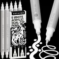 5 Weiße Acrylstifte für Stein, Stoff, Holz, Glas, Dekoration – Dual Tip Dot &...