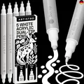 Artistro 5 Weiße Acrylstifte für Stein, Stoff, Holz, Glas, Dekoration – Dual Tip
