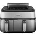 Doppel-Heißluftfritteuse Steam Airfryer Dual Basket edelstahl/schwarz, 2750 Watt, 2 Körbe 6 Liter + 3 Liter