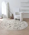 the carpet Mila Teppich – moderner Kurzflor Wohnzimmerteppich mit 3D Hoch-Tief-Effekt, Glanzeffekt & weicher Oberfläche, Fußbodenheizung geeignet, Bordüre, Creme, 200 cm Rund
