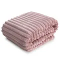 Design91 Kuschelige Decke mit Streifenmuster, Weiche Kuscheldecke, Soft, Gestreifte Sofadecke, Flauschige Wohndecke, Steppdecke, MIKROFASER (Rosa, 170 x 210 cm)