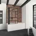 Duschwand Mit Seitenwand Black Style - Breite: 80 Cm, Höhe: 140 Cm, Glas: 5 Mm Sicherheitsglas Dekor Atelier 1, Profil: Matt Schwarz, Passend Für Wannentiefe: 69-71 Cm - Schulte