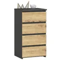Kommode mit 4 Schubladen Kommode Schlafzimmer Flur Wohnzimmer Organizer Kommode mit Schubladen 40 cm breit 74 cm hoch | graphit-Artisan Eiche Highboard Sideboard Mehrzweckschrank Schrank schmal