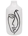 Blumenvase aus Steinzeug weiß mit aufgedrucktem Gesicht schwarz Dekoration Aenus