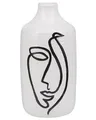 Blumenvase aus Steinzeug weiß mit aufgedrucktem Gesicht schwarz Dekoration Aenus