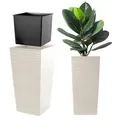 KADAX Pflanzkübel mit Innentopf, Höhe 68cm, Creme – Wetterfester Blumentopf für Innen & Außen, ideal für Garten, Balkon & Terrasse, zum Bepflanzen, Dekorieren und als stilvoller Übertopf