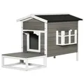 PawHut Katzenhaus Tannenholz, Metall, Bitumenpappe