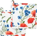 REDBEST Topflappen, Untersetzer Mohnblume 2er-Pack, 100% Baumwolle Größe Mohnblume Größe 20x20 cm - hitzebeständige Wattierung, außen robustes, glattes Gewebe