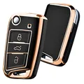 OATSBASF Autoschlüssel Hülle VW, VW Golf 7 Schlüsselhülle, Schlüsselbox Cover für VW Polo, Skoda, Tiguan, MK7 3-Tasten (Goldener Rand-Schwarz)