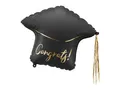 Folienballon Abschlusskappe "Congrats!", schwarz-gold, 60x55 cm, Heliu