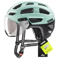 uvex Finale Visor - sicherer City-Helm für Damen und Herren - Filterkategorie 1 - inkl. LED-Licht - Jade-Black matt - 52-57 cm