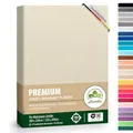Premium Spannbettlaken, extra schwer und dick, 97% Mako-Jersey-Baumwolle und 3% Elasthan, auch Boxspringbett geeignet, 200 x 220-220 x 240 cm, Cremé/Naturweiß
