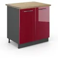 Vicco Spülenunterschrank Fame-Line Bordeaux Hochglanz/Anthrazit 80 cm mit Regal AP Eiche