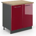 Spülenunterschrank Vicco Fame-Line Bordeaux Hochglanz 80 cm mit Regal, AP Eiche, Model 45612