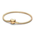 PANDORA Moments Schlangen-Gliederarmband mit Herz-Verschluss aus Sterling Silber mit vergoldeter Metalllegierung, Kompatibel Moments, Größe:21, 563050C00-21