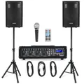 McGrey BP-210 Bandpack PA-Anlage - 4-Kanal Powermixer - digitaler Hall - Bluetooth - USB/SD-Slot - 2-Wege-Lautsprecher mit 10" Woofer und Horn - Inklusive Mikrofon, Stative und Kabel - 100 Watt