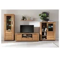 Lomadox Wohnwand GIUSTINO-06, (4-St., Vitrine Wandboard Lowboard Highboard), Eiche teilmassiv geölt, Massivholzfronten, LED-Beleuchtung