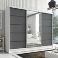 Schwebetürenschrank AURELIA 2 Schwebetürenschrank AURELIA 2 200 cm mit Spiegel, 3 Türen, 3 Schubladen - Weiß/Grau