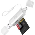 SD Kartenleser, Dual USB 3.0 C, Aluminum, Speicherkarten, OTG Adapter, Silber
