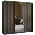 Masseno Schwebetürenschrank, Schwarz, Holzwerkstoff, 9 Fächer, 4 Schubladen, Rechteckig, 180x205x60 cm, Schlafzimmer, Kleiderschränke, Schwebetürenschränke