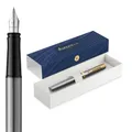 Waterman Impression Füller | Mittlere Feder mit blauer Tintenpatrone | Edelstahl mit goldbeschichtetem Zierrat | Geschenkbox