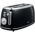 MOA Retro Toaster - Toaster für 4 Scheiben - Extra Breite Schlitze - 6 Bräunungsstufen - 1500W - Schwarz - Schwarz