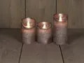 Coen Bakker 3er Set Kerze LED Echtwachskerze 10 cm + 12,5 cm + 15 cm Kerze Ø 7,5 cm viele Farben mit Timer flackender Docht Wachskerze Kerzen, Farbe:Bronze