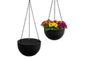 Spetebo Blumenampel in Rattan Optik - 23 cm - mit schwarzer Metallkette (Anzahl, 1 St., Stück), Drainage mit Verschluss-Stopfen