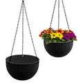 Blumen Ampel Rattan Optik 23cm 2er Set anthrazit - Garten Deko Hänge Pflanz Topf