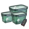 Engelland - 3er Set Aufbewahrungsdosen mit Deckel, luftdicht, auslaufsicher, stapelbar, Vorratsdose, BPA-frei, Kunststoff, verschiedene Größen, 0,6 L / 1,1 L / 2,0 L, transparent-moosgrün