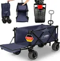 klapp Bollerwagen ohne Dach 100kg belastbar mit Bremsen breite Räder klappbarer Handwagen Outdoor Transportwagen faltbar Offroad Blau Faltwagen