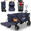 Faltbarer Bollerwagen mit Bremse 100kg ohne Dach 12kg Handwagen Faltwagen Gartenwagen Transportwagen faltbar klein Strandwagen Campingwagen klappbar breite Räder Leiterwagen (BLAU)