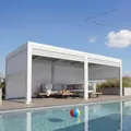 Alu Pergola HWC-L41 mit 6x Seitenwand, Lamellen-Pavillon, stabiles 8cm-Metall-Gestell 3x6m weiß