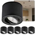 6x Aufbauspot Schwarz Flach Ø80x50mm Aluminium – inkl. Wechselbares 5W Warmwe...